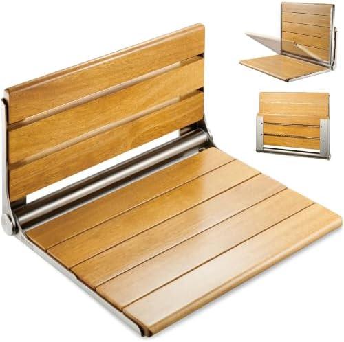 [Upgraded Version] 20" Folding Teak Shower Seat Wall Mounted- Shower Bench for Inside Shower, ADA Compliant Teak Shower Seat Wall Mounted Bench Bathroom Stool, Folding Bathtub Shower Seat for Elderly