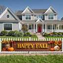 Fall Thanksgiving Autumn Banner with Maple Pumpkin Long Yard Banner for Harvest Party Outdoor Front Porch Home Door Decoration (Happy Fall A-8.2x1.5Ft)