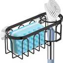 Yazoni 2-in-1 Sponge Holder for Kitchen Sink, Suction Cup Sponge Rack Kitchen Caddy, No Drill Rustproof Sink Organizer Holder for Place Dishwashing Brush Soap (Black)