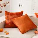 2 Pcs Fall Pumpkin Throw Pillow Covers 18x18 Inch Autumn Quilted Pillowcase Plush Faux Fur Cushion Cover for Fall Chair Sofa Bedroom Living Room Home Decor(Orange)