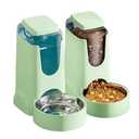 Pets Automatic Gravity Feeder Dogs 2.8L Food & 4L Water Dispenser Set with Stainless Steel Bowl for Small Medium Big Puppy Kitten(Light Green)
