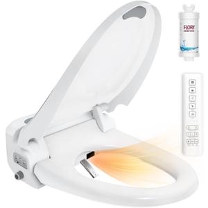 R FLORY Electric Bidet Toilet Seat Elongated Heated Toilet Seat with Bidet Slow Close Lid, Remote Control, Air Pump Flushing, Adjustable Self-Clean Nozzle, Instant Warm Water, Air Dryer, Night Light