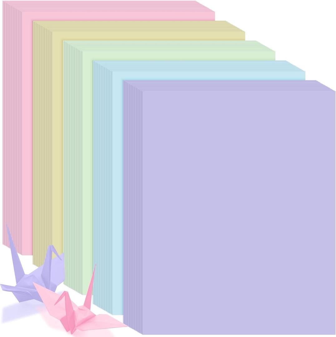 Cholemy 250 Sheets Colored Cardstock Bulk 8.3 x 11.7 Inch Pastel Cardstock Printer Paper Thick Assorted Construction Paper for Gift Scrapbook Card Making Printer School DIY Craft (Light Colors) (light yellow, light green, light purple, light pink, light blue)