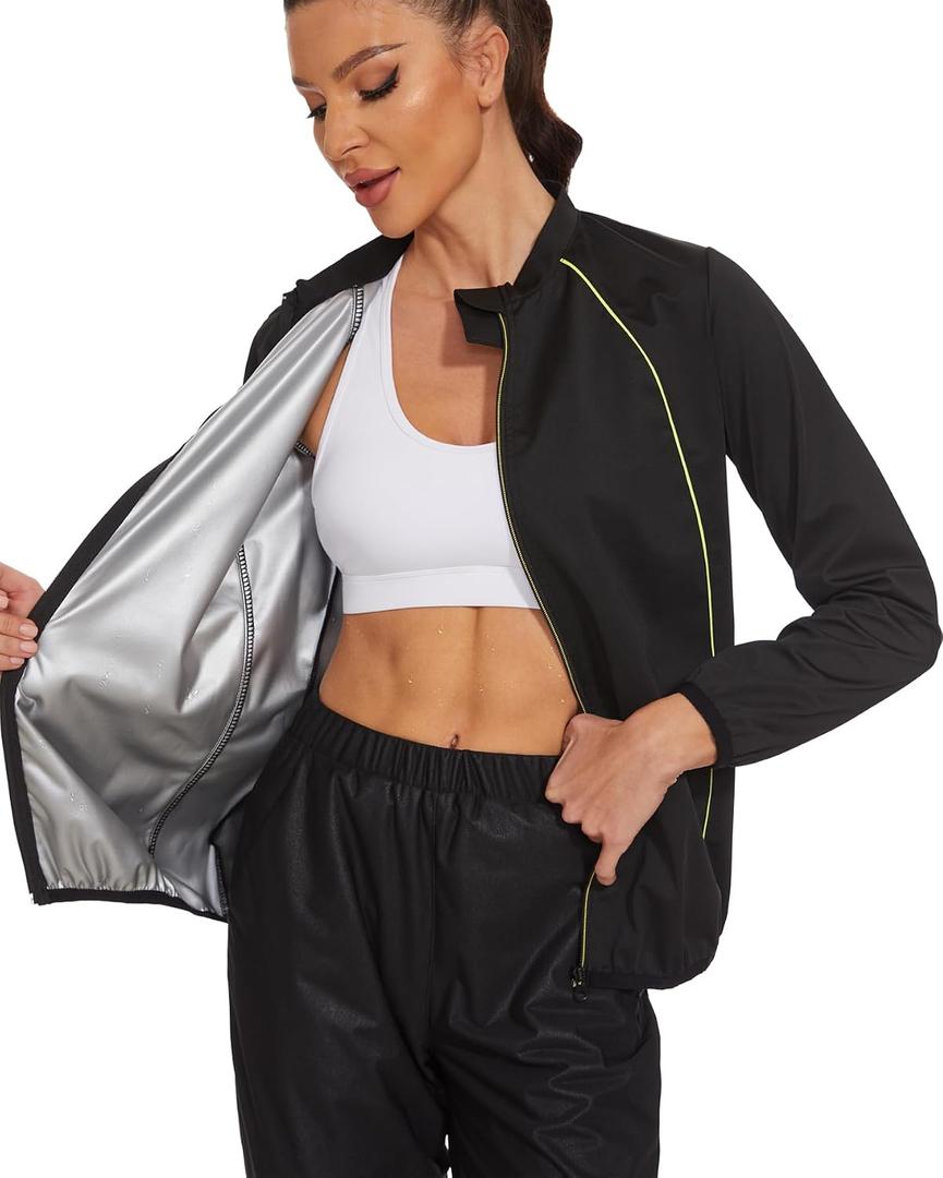 SEXYWG Sauna Jacket for Women Workout Sauna Suit Sweat Long Sleeve Shirt Gym Tops Zipper Body Shaper