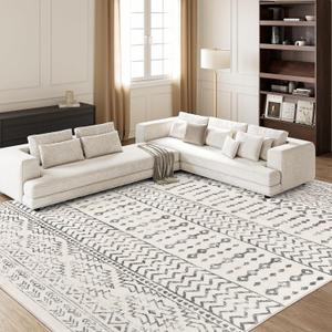 Art&Tuft 8x10 Area Rug, Super Soft Ultra-Thin Moroccan Washable Rugs 8x10, Anti-Slip Backing Rugs for Living Room, Foldable Geometric Machine Washable Area Rug(8'x10', Ivory)