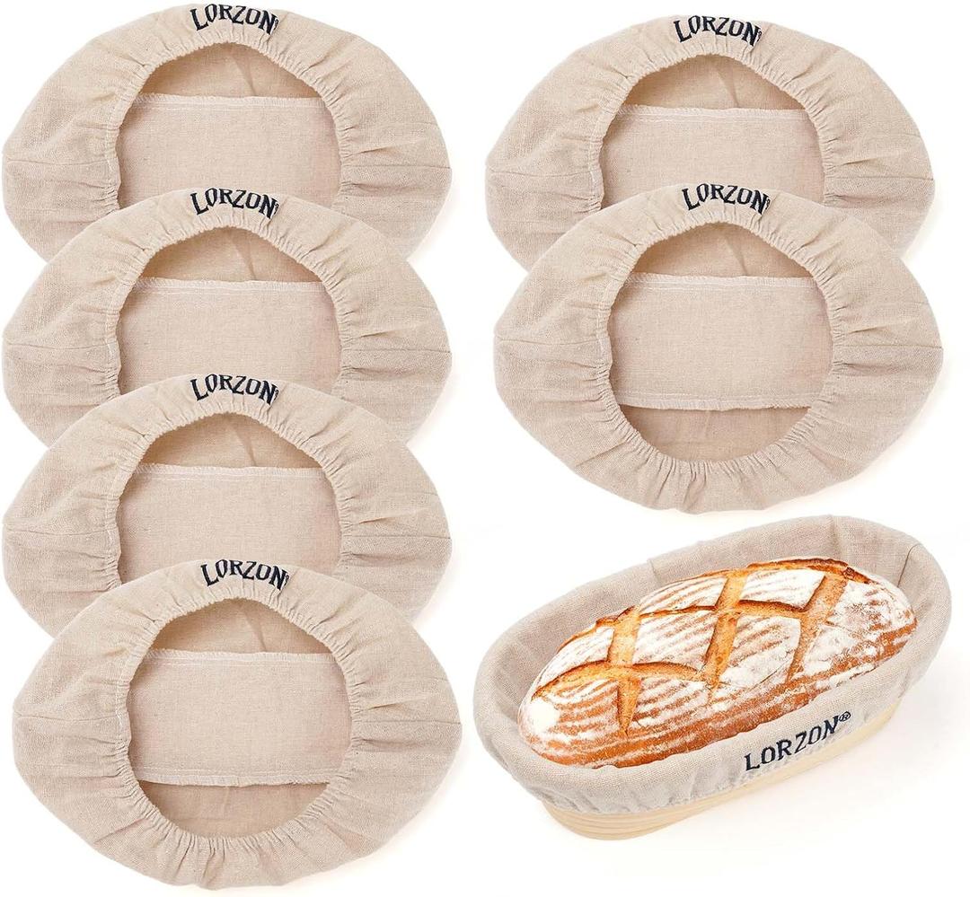 6 Pack Bread Proofing Basket Cover, 12 Inch Oval Banneton Liner, Linen Sourdough Bowl Covers for Bread Rising (12 Inch Liner)