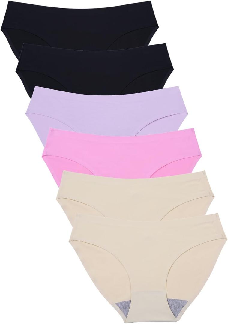 Wealurre Seamless Underwear Invisible Bikini No Show Nylon Spandex Women Panties (Medium, B2/Pu/Pi/A2)