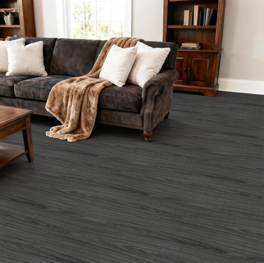 Peel and Stick Floor Tile-Wood Vinyl Flooring Roll Waterproof for Kitchen and Bathroom-15.8" x 118.1" Self Adhesive Laminate Flooring Stickers Cover 12.9 sq.ft (Gray)