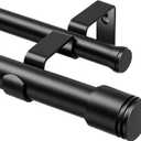 USFOOK 1 Inch Black Double Curtain Rods for Windows 66 to 120 Inches (5.5 to 10 Ft), Dual Drapery Rods with Classic Cap Finial, Adjustable Window Curtain Rod for Living Room