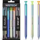 WRITECH Gel Pens Black Ink: Sleek Metal Barrel Pen Fine Point 0.7mm Retractable 3ct No Smear Quick Dry Smooth Writing Silent Clicker Space Up Astroline