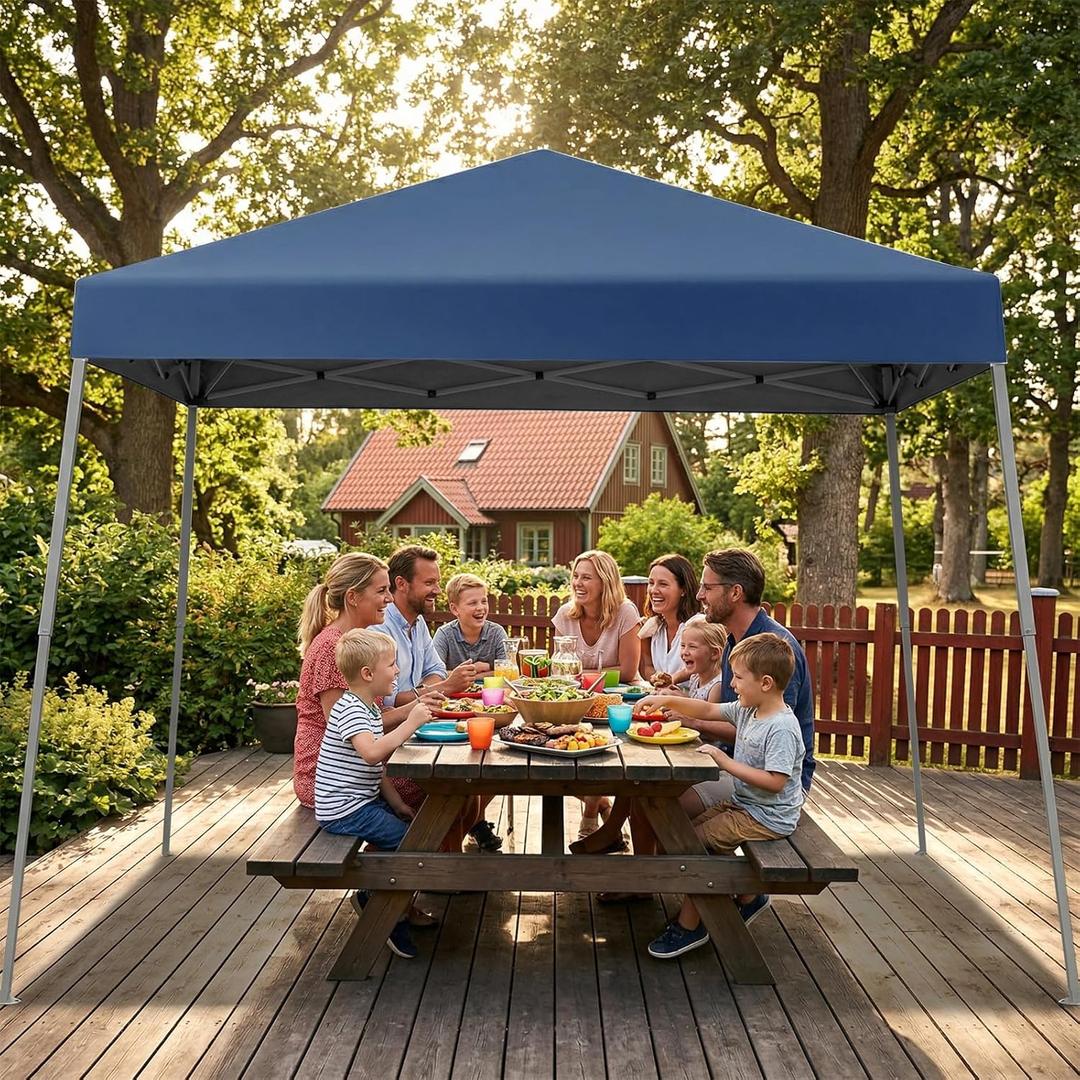 Canopy Tent, 10x10 Outdoor Canopies Slant Legs with Carrying Bag, Canopy Tent Sun Shade for Beach, Deck, Backyard, Garden, Patio (Blue)