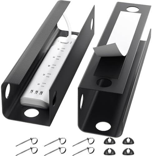 Yecaye 2 Pack Cable Management Under Desk, 31.5 in Under Desk Cable Management Tray,Cord Hider,Cord Organizer, No Screw Wire Management for Office and Home, Black