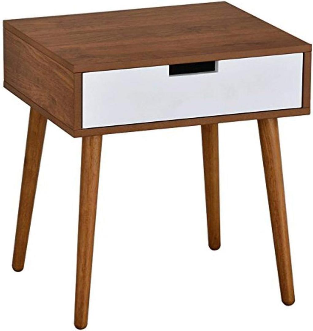 Light Walnut/White Side End Table Nighstand with Drawer 22.5" H