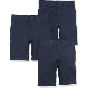 Amazon Essentials Boys and Toddlers' Uniform Woven Flat-Front Shorts (Wrinkle Resistant), Pack of 3 (Navy)