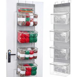 Teenyyou Hanging Yarn Storage Organizer Large Capacity Knitting Organizer with 5 Zipper Closure Compartments Over Door Knitting Storage Holder Clear Holder for Crochet Hooks Yarn Balls