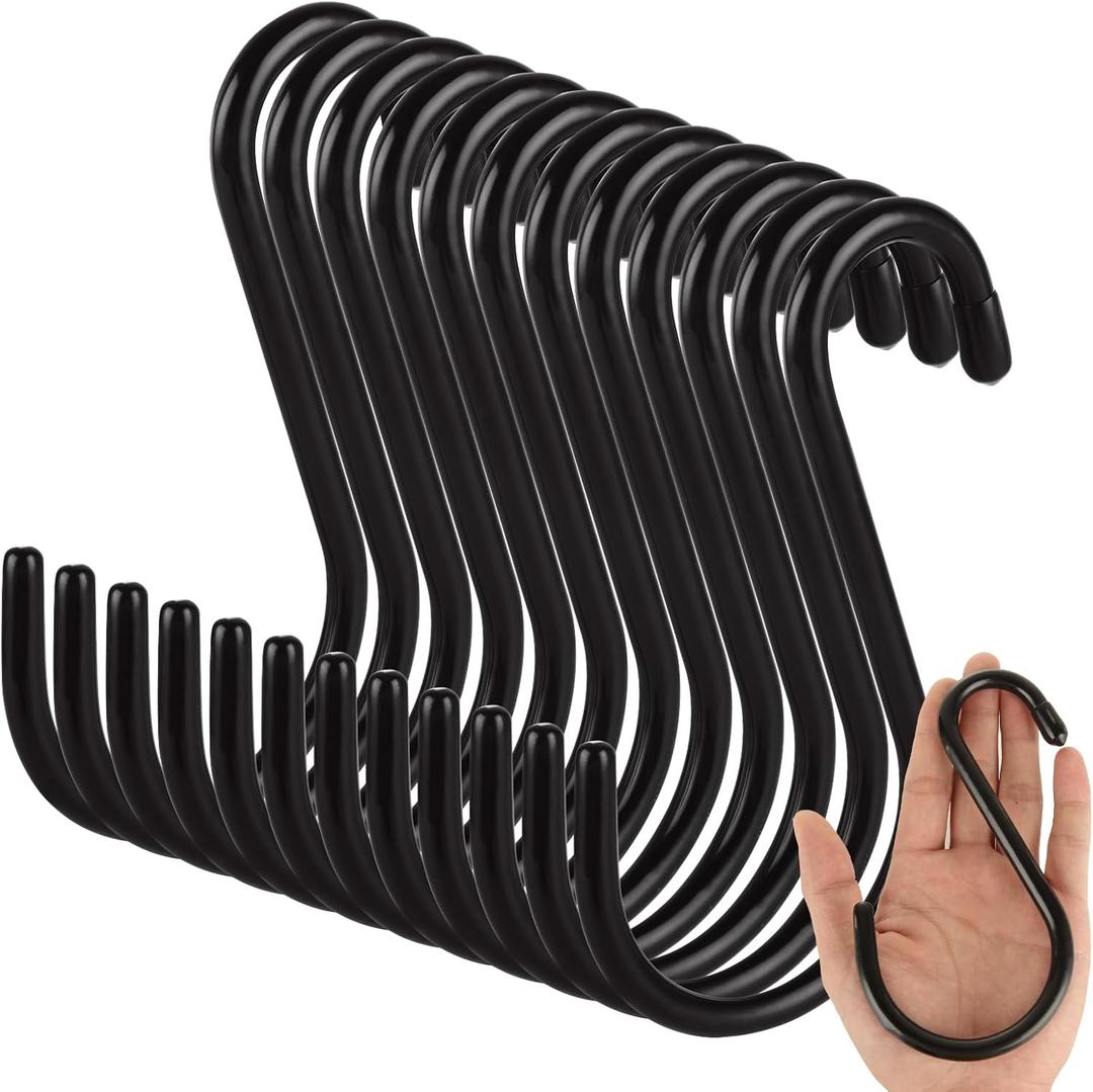 24PCS 6 inch S Hooks for Hanging Heavy Duty Large S Hooks for Hanging Jeans, Heavy Pots, Tools, Bird Feeders Outdoor & Indoor Use 6" Black Metal Closet Hooks 8mm Wire Diameter Non Slip
