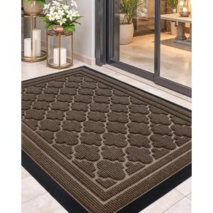 Color&Geometry Front Door Mat Outside Entrance, Heavy Duty Non Slip Low Profile Doormat for Entryway, Trap Dirt and Moisture Welcome Mats All-Weather, Easy Clean, Patio, Garage, 17"x30" Brown