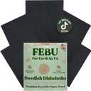 FEBU Swedish Dishcloths for Kitchen | 5 Pack Black Reusable Paper Towels Washable | Swedish Dish Towels | Non-Scratch Cellulose Sponge Cloths | No Odor, Biodegradable Cleaning Cloths