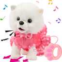 Hopearl Walking Pomeranian Interactive Electronic Pet Dog Toy Remote Control Leash Animated Puppy Nodding Barking Wagging Tail Gifts for Toddlers Birthday, White, 10''