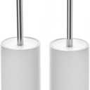 Matt White Ceramic Toilet Brush and Holder Set, Freestanding Toilet Bowl Cleaners Brush, Scrubber Brush for Toilet, Bathroom Accessories with Stainless Handle, Deep Cleaning