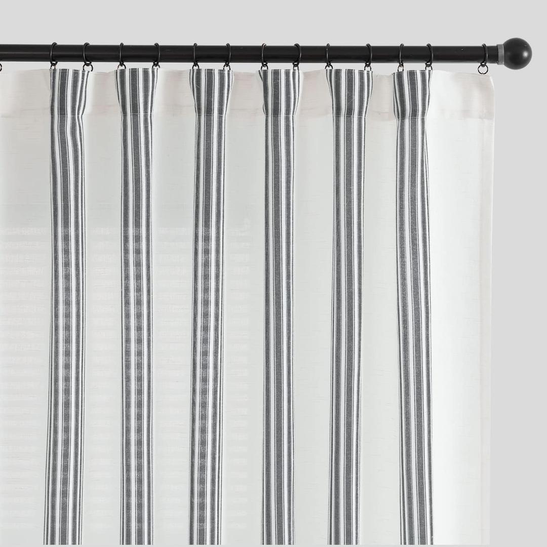 jinchan Striped Linen Blend Curtains 108 Inches Long for Living Room Black Stripe Semi Sheer Light Filtering Modern Farmhouse Drapes Bedroom Curtain Set 2 Panels (50"W x 108"L (Pack of 2)