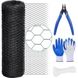 GlikCeil 48 in X 200 ft Chicken Wire Fencing Mesh, Metal Floral Chicken Wire for Floral Arrangements, 0.6 Inch Hexagonal Galvanized Poultry Netting for Garden, Coop Barrier, Duck Rabbit Cage(Black)