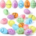 Wettarn 36 Pcs Religious Easter Speckled Eggs Pastel Jesus Lives He Is Risen Rejoice Cross Plastic Eggs Christian Basket Vase Fillers for Easter Sunday School Home Party Decoration