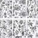 Boyiee Set of 6 Black and White Kitchen Towels Vintage Floral Plants Dish Towels Rustic Absorbent Flower Tea Hand Cloth 24"x16" for Summer Farmhouse Kitchen Bathroom Housewarming Gift