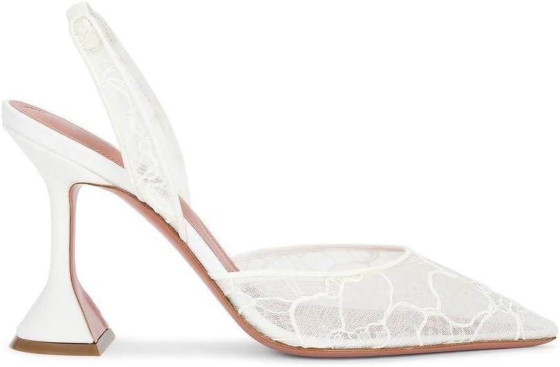 Slingback Mesh Mule Heels for Women with 3.75 Inches Heel (10, White)