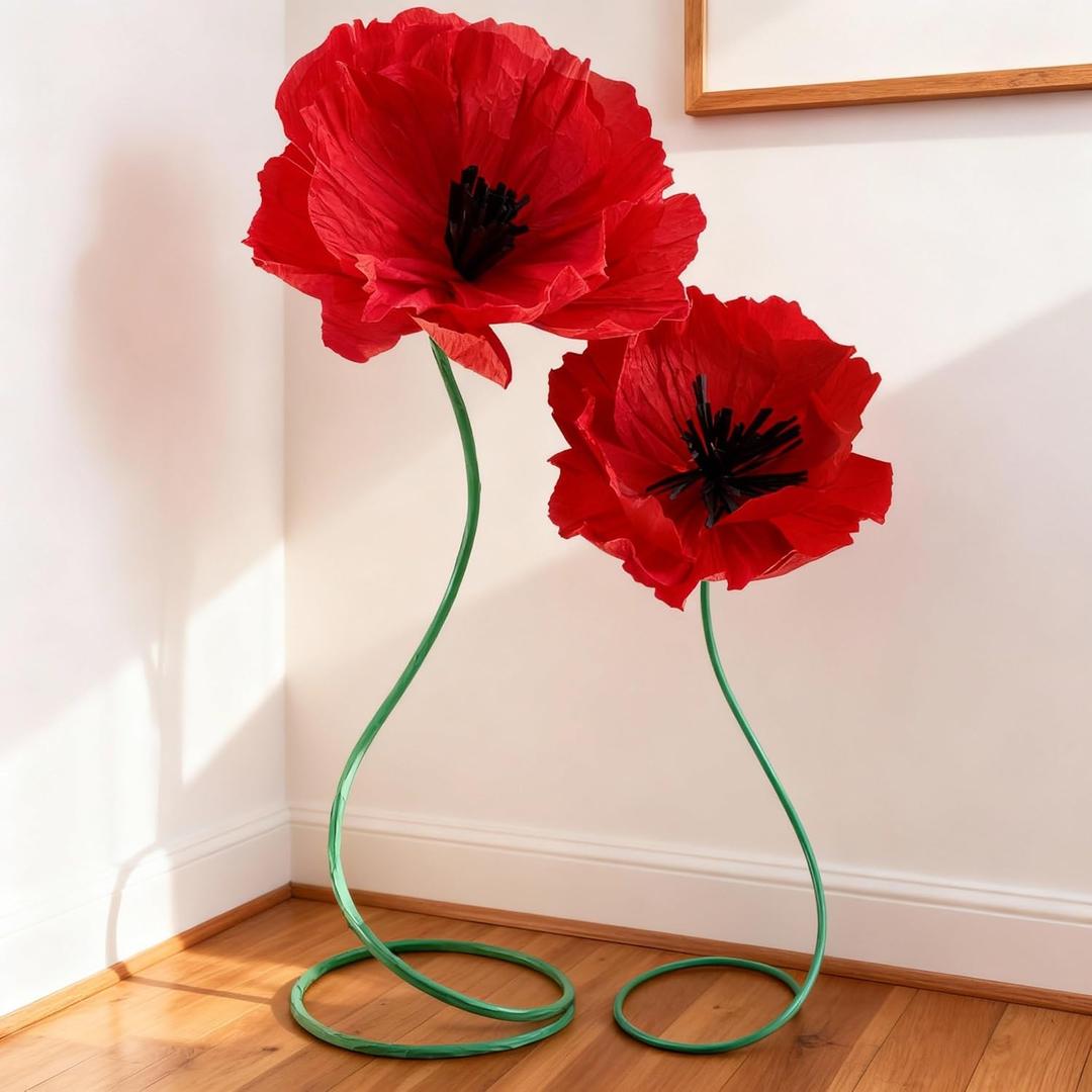 2 Pcs 5ft Large Red Poppy Flowers Giant Artificial Poppy Standing Huge Handcrafted Decoration for Garden Hotel Office Wicked Birthday Wedding Bridal Shower Art Gallery Shop Window Display