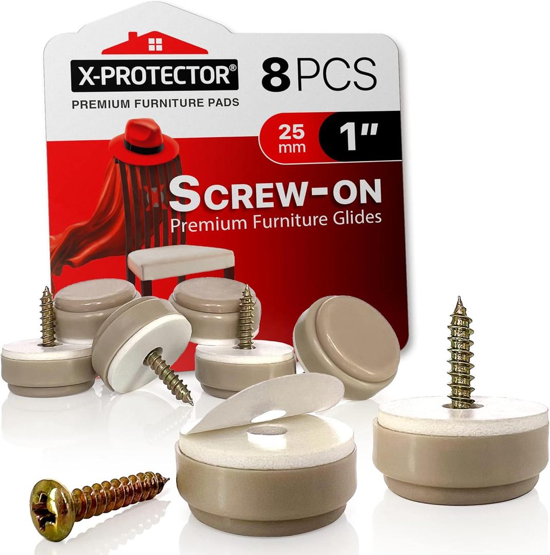 Chair Glides X-PROTECTOR  8 PCS 1" Furniture Glides  Screw-On Chair Sliders  Premium Chair Leg Floor Protectors  Slide Furniture Effortlessly on All Floor Types with Small Furniture Sliders!
