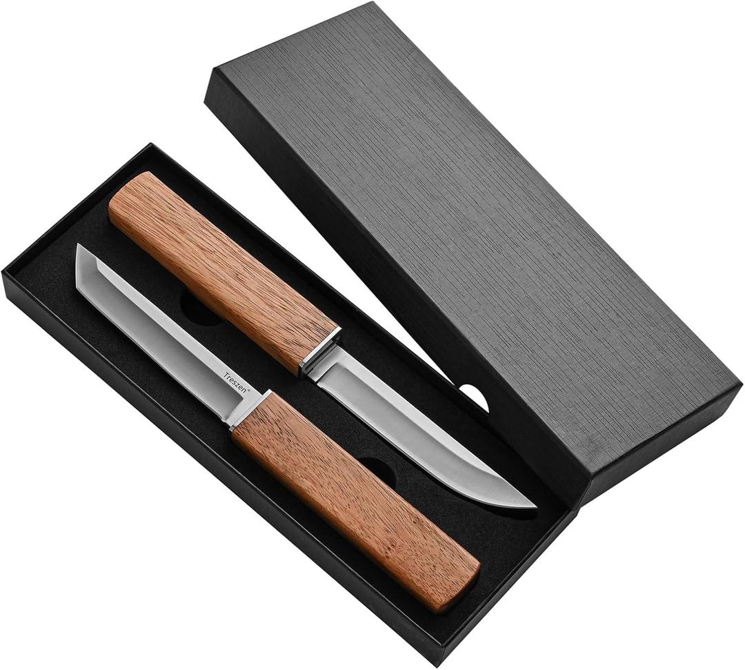 Treszen Double Knife Set, Flexible Cooking Knife for Peeling, Slicing, Trimming, etc., Precision Close Knife, High Carbon Stainless Steel Blades, Kitchen Knives, Yellow