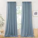 RYB HOME Linen Curtains 108 inches Long, Extra Long Floor Sweeping Semi Sheer Curtains Light Filtering Privacy Linen Blend Drapes for Sliding Glass Door Living Room, 52" inches Wide, Dusty Blue