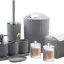 Bathroom Accessory Set - 10 Piece Grey Bathroom Accessories Set with Trash Can, Toothbrush Holder and Cup, Soap Dispenser, Soap Dish, Toilet Brush Holder, Vanity Tray, Qtip Holder, Tissue Box Cover