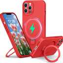 Liquid Silicone Case for iPhone 12 pro MAX with Magnetic Ring Stand, Upgraded Camera Lens Protection, Mil-Grade Drop Shockproof, Anti-Scratch Microfiber Lining Silicone Case (Red)