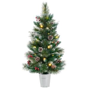 90 cm Künstlicher Weihnachtsbaum im Topf mit Beleuchtung & Beeren Kleiner Tannenbaum