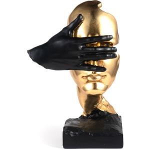 Thinker Statue-Silence is Gold-Abstract Art Figurine Decor - No Hear No See No Speak Modern Home Resin Sculptures Decorative Objects Decor for Home Office Bookshelf Desktop (12" H)