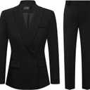 Women Suit 2 Piece Set Pant Suits Business Casual Outfits Double Breasted Blazer with Pants Professional Office Work Sets (Black, L)