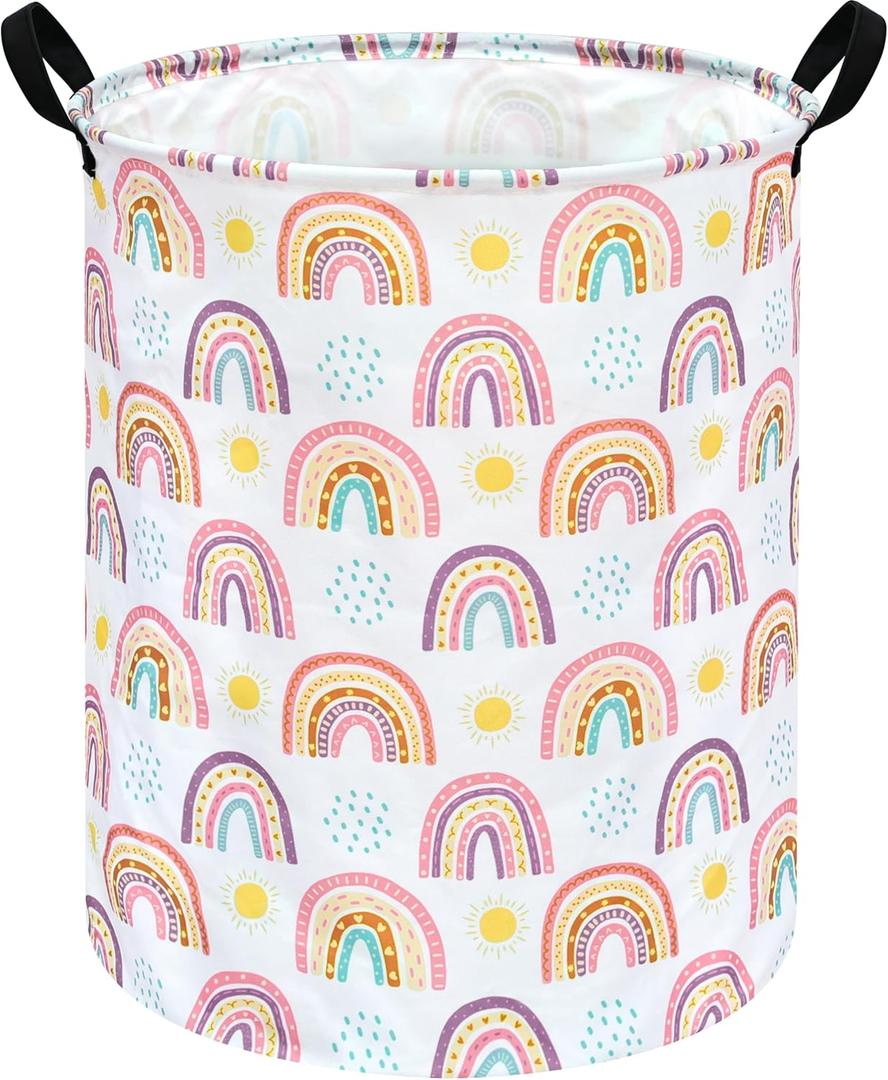 Kids Rainbow Hamper Laundry Basket Storage Bins Gift Organizer Clothes Toy Box Large Canvas Collapsible Chest for Home/Dorm/Kitchen/Pet/Office/Closet/Shelf/Room Decor