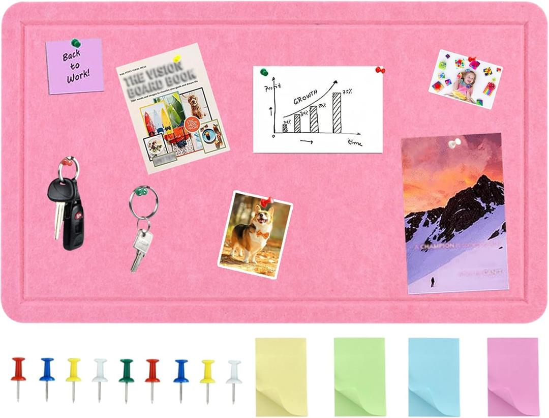Vuzvuv Pink 28"x16" Large Cork Board with 50 Push Pins for Valentine's Day, Self-Adhesive Bulletin Board for Wall, Felt Pin Vision Board for Paste Notes,Schedules Offices Home