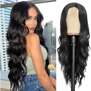 NAYOO Long Black Wavy Wig for Women 26 Inch Middle Part Curly Wavy Wig Natural Looking Synthetic Heat Resistant Fiber Wig for Daily Party Use (Natural Black)