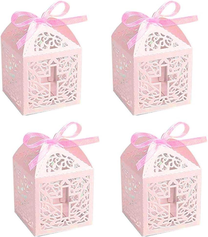 Sohapy 50Pcs Candy Boxes Kraft Paper Candy Bag Gift Box Baby Shower Favor for Baby Cute Birthday Decoration Shower Party decoration Supplies (Pink)