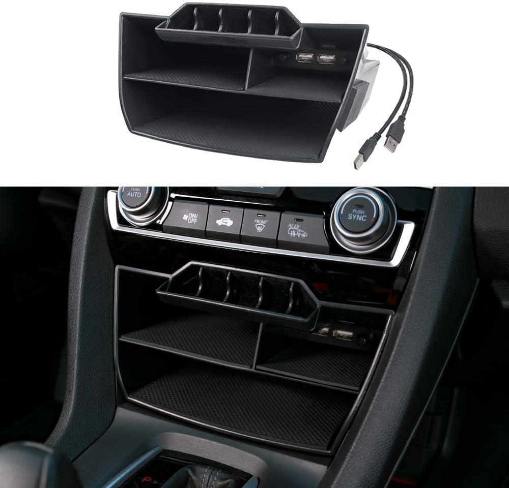 Thenice for 10th Gen Civic Central Console Storage Box Coins Trays Cards Organizer with USB Extension Cable Compatible with Honda Civic 2016 2017 2018 2019 2020 2021