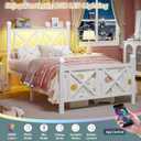 DynJest Twin White Bed Frame with Headboard and Footboard, Storage Shelf with LED Lights and Charging Station, Strong Metal Slats Support, No Box Spring Needed, Under Bed Storage, Easy Assembly