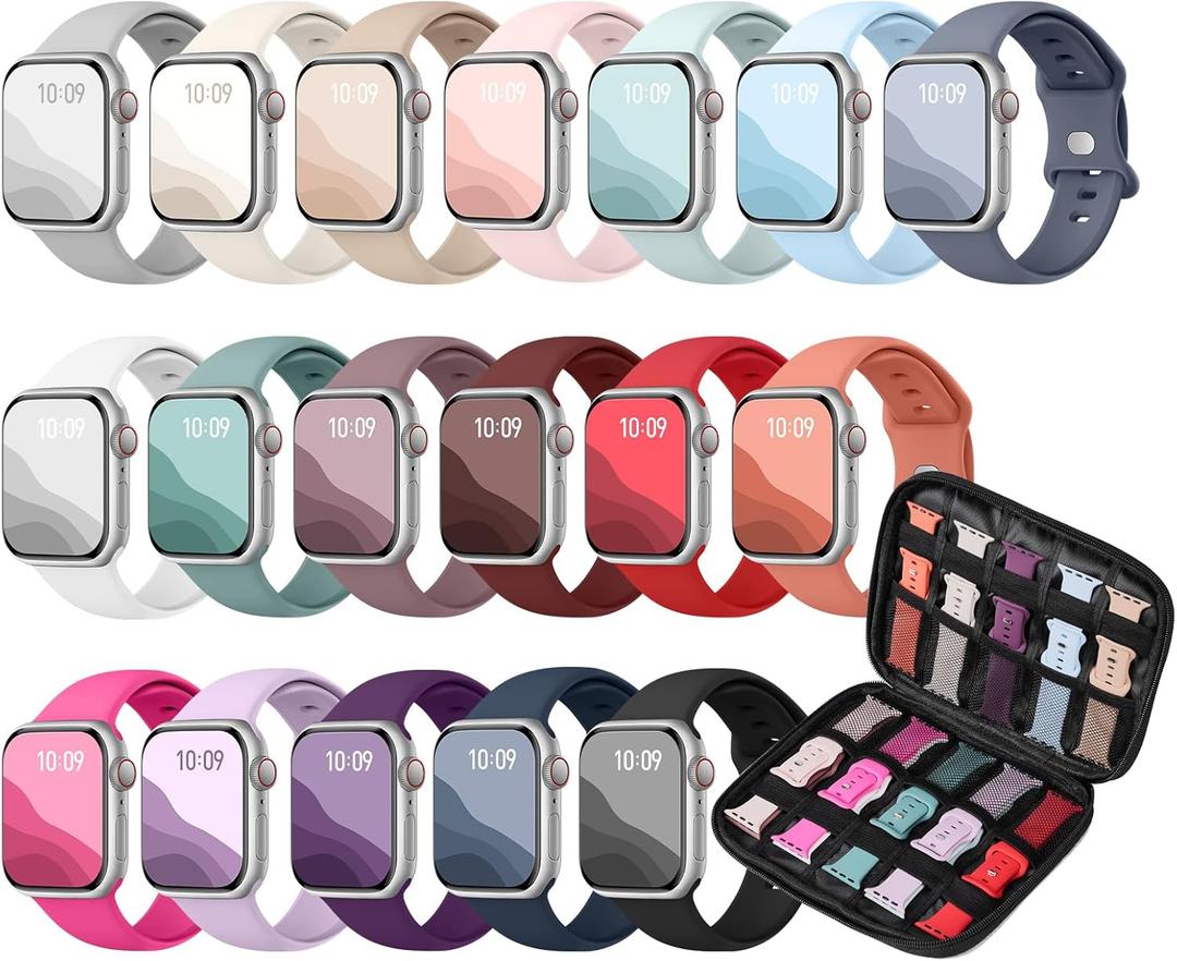 18 Pack Silicone Band Compatible with Apple Watch Bands 40mm 41mm 38mm 42mm 46mm 44mm 45mm 49mm for Women Men, Sport iWatch bands with Organizer for iWatch Series 11 10 9 8 7 6 5 4 Ultra SE 3 2 1