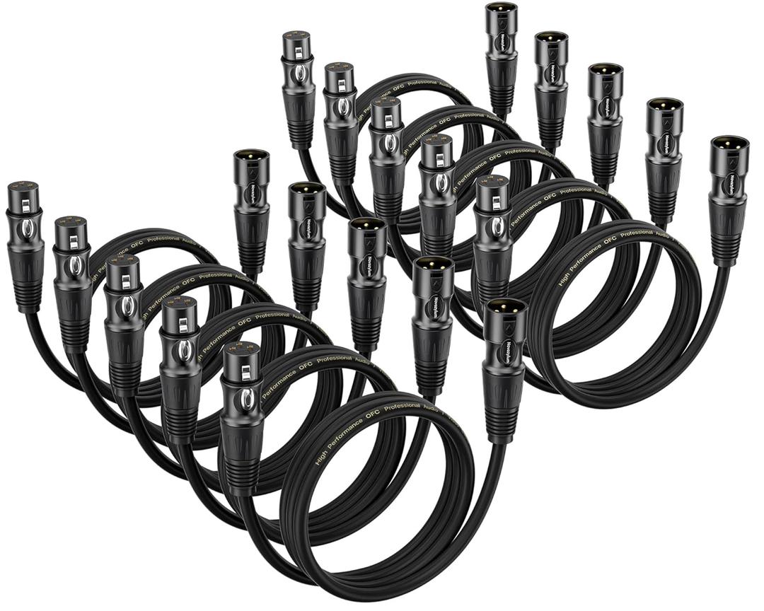 XLR Cables 1.5 Ft 10 Packs - Male to Female Microphone Cable with 3-Pin Balanced Shielded XLR Speaker Cables Mic Cable (Black)