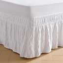 MIYE Wavy Tufted Bed Skirt - Wrap Around Dust Ruffle with Elastic Belts - 15 Inch Drop Easy to Put On - Bedskirt Machine Washable ＆ Wrinkle Resistant(Wavy/White, Full/Twin-15 Drop)