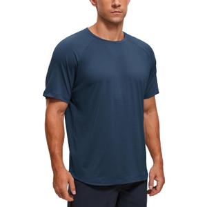 CRZ YOGA Mens Lightweight Athletic T-Shirts Moisture Wicking Running Workout Shirt Short Sleeve Gym Tops (X-Large, Nautical Navy Blue)