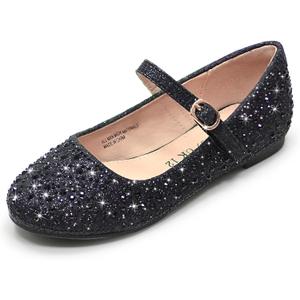 Girls Dress Shoes Sparkle Mary Jane Ballet Flats with Rhinestone Princess Flower Wedding Shoes, UK 3