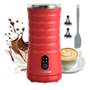 Milk Frother, Paris Rhône 4-in-1 Milk Steamer and Frother, Hot & Cold Foam Milk Warmer with Temperature Control, Auto Shut-Off Frothers for Coffee, Latte, Cappuccino, Macchiato, Red